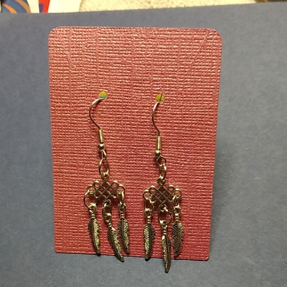 Elegant Gold Dangly Gold Colour Feather Earrings